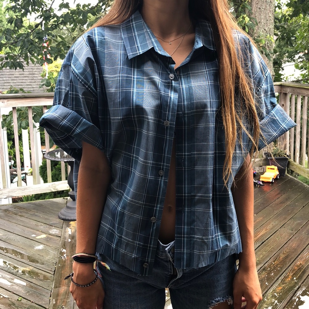 plaid cropped dress shirt